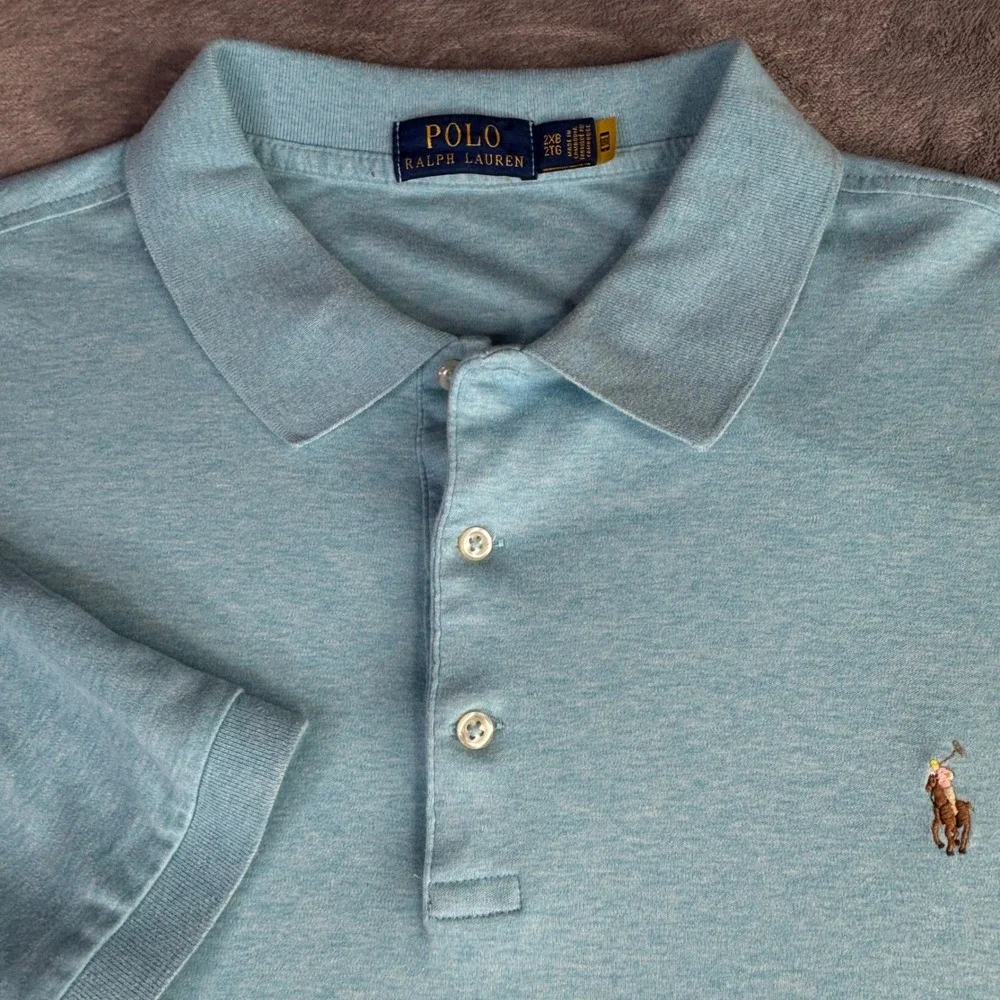 Polo Ralph Lauren Polo Shirt Men 2XB Light Blue Heathered Short Sleeve Big &Tall